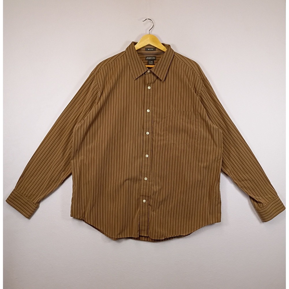 Dark Academia St. John's Bay Mens XL Brown Striped 80s 2-Ply Cotton Button Down